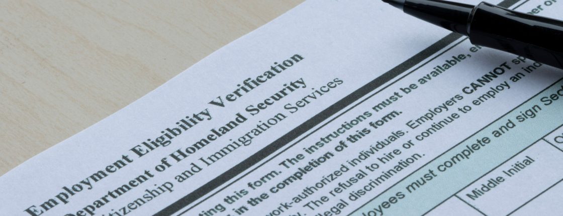 Closeup of Form I-9, Employment Eligibility Verification, issued